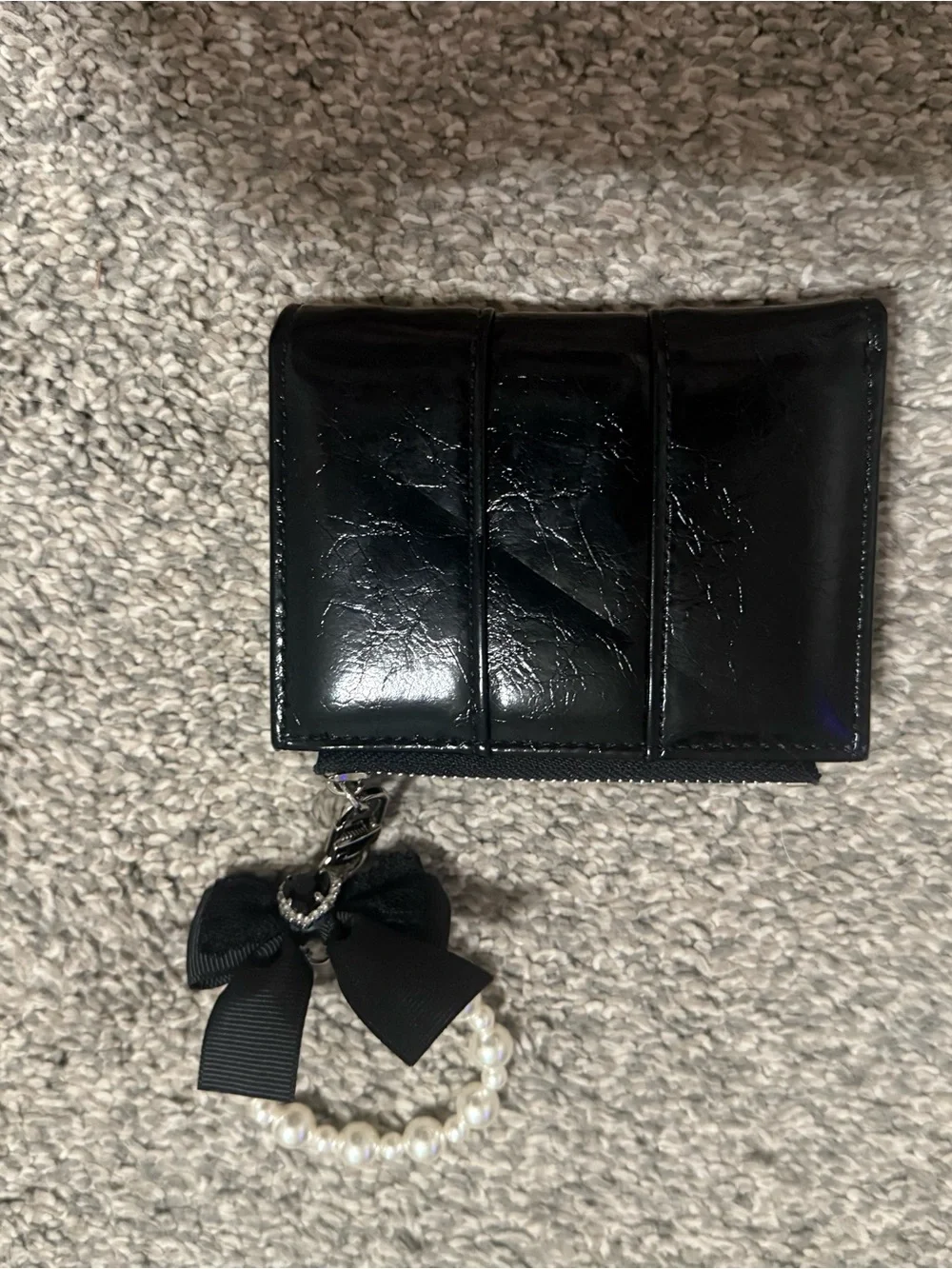Brand New Black Patent Lace-Up Women’s Wallet with Bow Charm